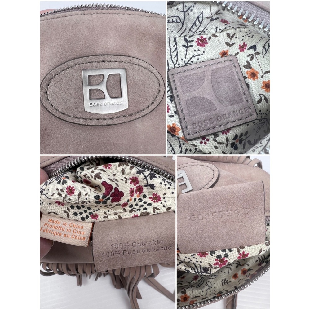 Hugo Boss Orange Taupe Mauve‎ Leather Fringe Wristlet Bag 50197312 Braided Strap - Picture 8 of 9